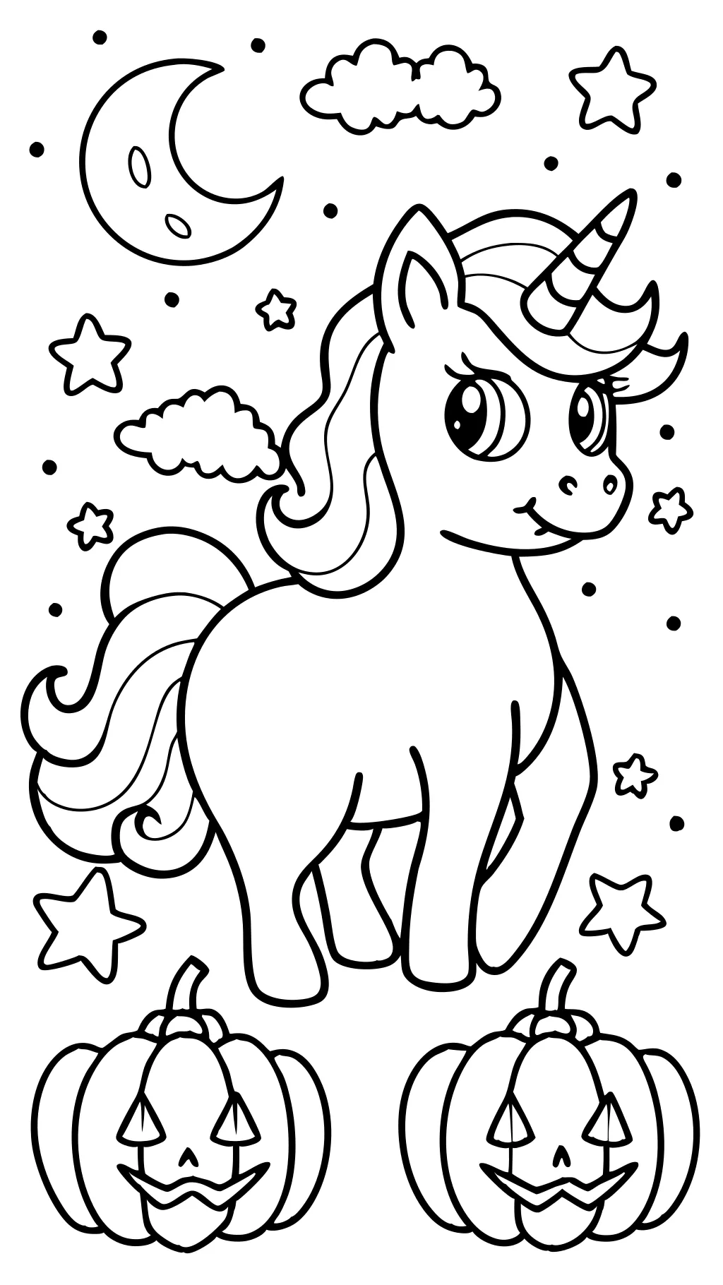 Página para colorear de unicornio de Halloween